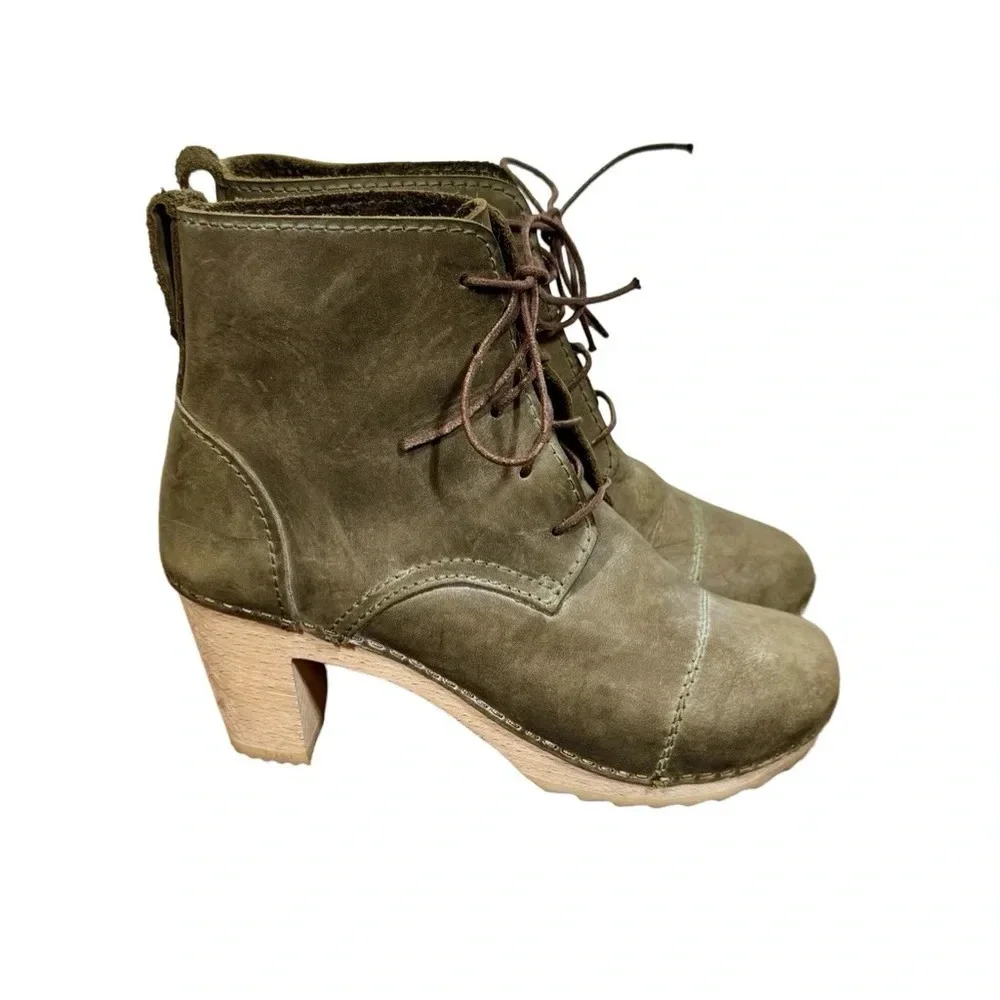 BRYR Phoebe Lace Up Leather Clog Granny Boots Sz:36